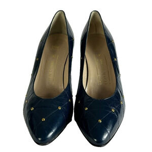 Bruno Magli Shoes Womens 8.5 Blue Leather Quilted Pumps Heels Lined Italy Made